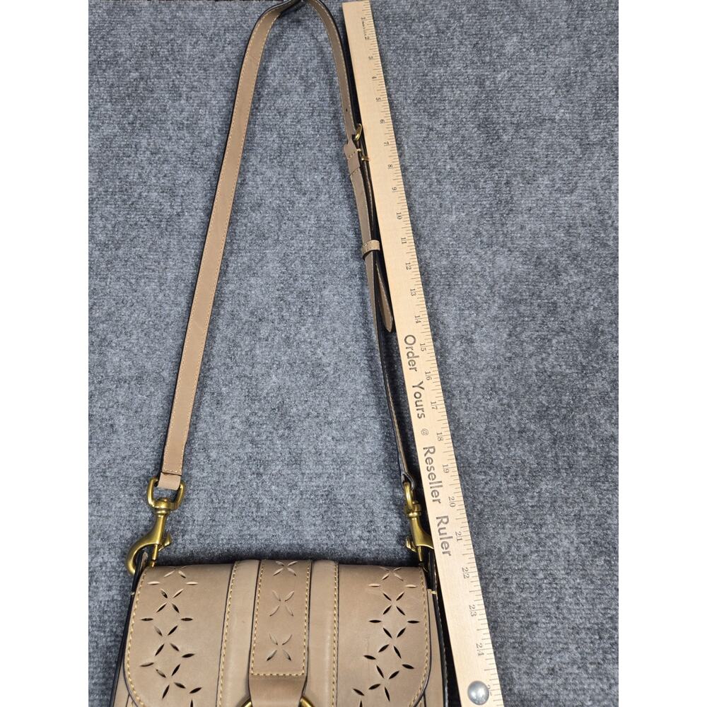 FRYE ILANA Harness Perforated Leather Bag Khaki Saddle Crossbody Bag Purse - Picture 11 of 12